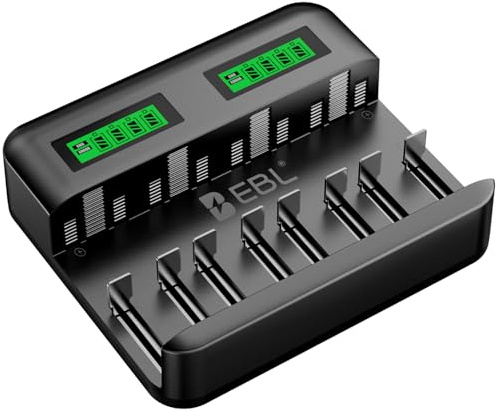 EBL Akku ladegerät für AA AAA C D NI-MH Akkus Type C Input Schnell ladegerät, LCD Anzeige Batterienladegerät