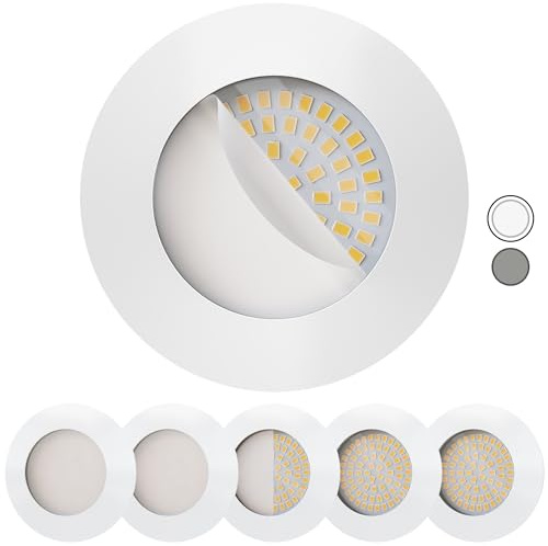 Scandinavian home 6er Set LED Einbaustrahler 230V 4,5W Warmweiß 60mm - 70mm I Badezimmer geeignet I CRI 90 500lm 3000K 68mm I Weiß-Matt mit Milchglas I LED Spot Deckeneinbauleuchte flach