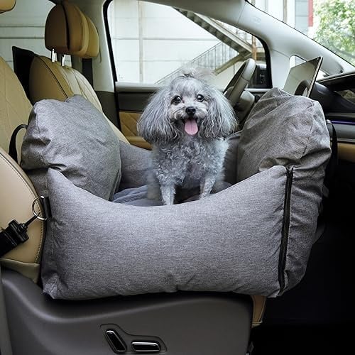 Hunde Autositz,Abnehmbar und Waschbarer Rutschfester Hundesitz kleine und mittlere Hunde, Tragbar Hundeautositz mit Sicherheitsgurt und Seitliche Lagerung Taschen,Geeignet für Jede Art von Auto