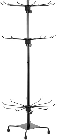 QWORK® Drehbarer Verkaufsständer mit 3 Etagen aus Metall, Schwarz, Ideal für Schmuckpräsentation und Accessoires