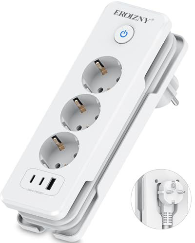 Steckdosenleiste mit 2 USB C (PD 20W) und 1 USB A, 3 Fach Mehrfachsteckdose mit Schalter Mehrfachstecker Steckerleiste Überspannungsschutz Einfach zu Lagern Reise Verteilersteckdose, 1,5M Kabel