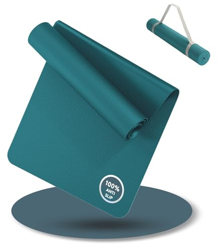 LILENO SPORTS Yoga Matte (180x60cm) inkl. Tragegurt - Sport und Yogamatte | extra rutschfest in 4 mm Dicke - Gymnastikmatte und Fitnessmatte für Workout und Yoga - Sportmatte für Zuhause
