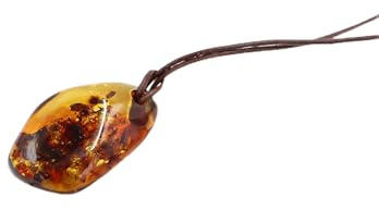 Bernstein Anhänger Cognac Farbe Mit Lederband | Baltischer Anhänger Halskette | Schmuck