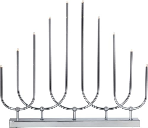 Fensterleuchter Novum von Star Trading, Kerzenständer mit 10 Glühbirnen E5 warmweiß, Weihnachtsdeko aus Metall in Chrom, Kabelschalter, Länge: 46 cm