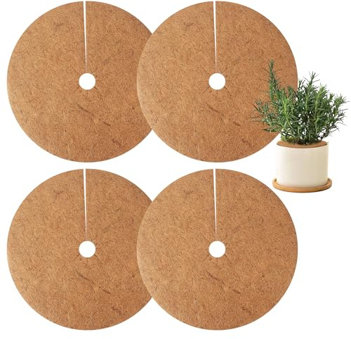 Kokosmatten 4 Stück Kokos Mulchscheibe Kübelabdeckung Kokos Pflanzenschutz Kokosscheibe Winterschutz Kokos,für Pflanzen,Nachhaltig Pflanzenschutz Frostschutz Kälteschutz Schutz vor Nässe (40cm)