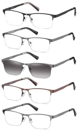EYECEDAR 5 Stuks Lesebrille Herren Metall Rahmen Rechteckiger Stil Federscharniere Enthalten Sonnenbrillen Lesebrillen 2.50