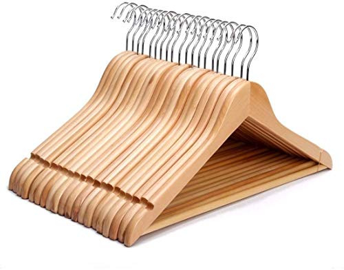 Karan IMPEX Kleiderbügel aus Holz, Premium-Hosenstange und Schulterkerben für Herren und Damen, langlebige Aufbewahrungslösung für den Kleiderschrank mit runder Stange, Schrank-Essentials