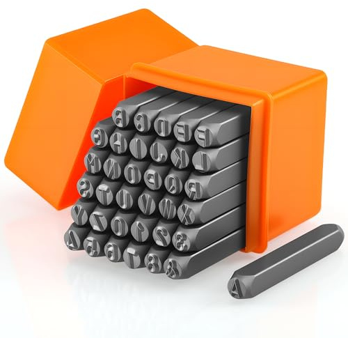 36 Stück Schlagzahlen 4mm, Langlebig Kohlenstoffstahl Schlagbuchstaben | Zahlen und Symbole Metallstempel (A-Z, 0-9, &)，Metallbuchstaben Prägestempel für Holz Kunststoff Leder