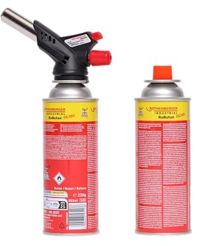 ROTHENBERGER Industrial Gas Brenner RS 220 | Über-Kopf-Arbeiten | 360° Drehung | inkl. 2 x RoButan Gaskartuschen 220 g / 393 1000003307