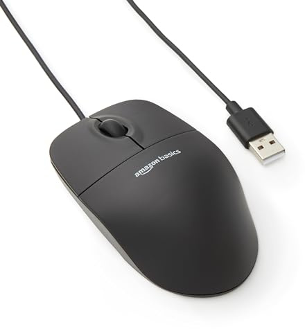 Amazon Basics Optische Maus mit 3 Tasten und USB-Anschluss für Windows und Mac OS X, 1 Stück, Schwarz