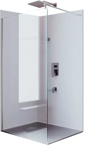 BIJON Duschwand Glas 100 x 200 cm Duschabtrennung Glas 8 mm ESG Duschtrennwand, Duschglaswand, Glaswand-Dusche Walk-in Dusche, Glastrennwand, Nano - Lotuseffekt, M1