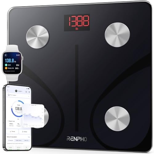 RENPHO Personenwaage Körperfettwaage, Waage Personen mit App 180 kg/400 lbs, Körperwaage Digital Bluetooth Körperanalysewaage für Körperfett, BMI, Muskelmasse, Protein, BMR, Schwarz,Elis 1