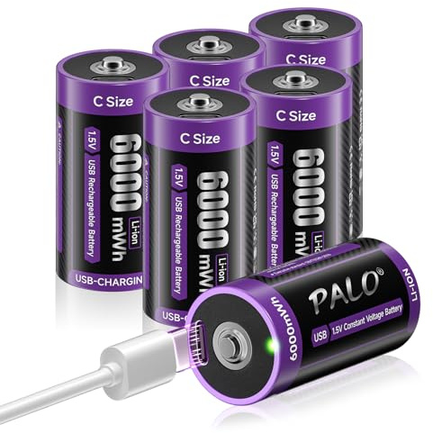Mspalocell C Batterien 1.5V 6000mWh Baby C Akku Lithium LR14 Batterie Wiederaufladbar Schnellladung Typ-C mit Ladekabel Geringe Selbstentladung, 1500+ Zyklus, 6 Stück LR14 akku