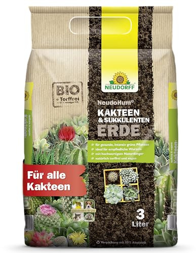 Neudorff NeudoHum KakteenErde und SukkulentenErde 3L - Torffreie Bio Kaktuserde für gesunde, intensiv grüne Kakteen - Erde für Sukkulenten Sandanteil und Tongranulat