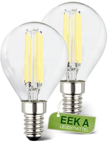 BRILONER - EEK A 2er Set Filament LED Lampe E14 Tropfen, warmweißes Licht, 2,5W, 525lm, LED Glühbirne, Leuchtmittel, Birne, Glühlampen, Bulb