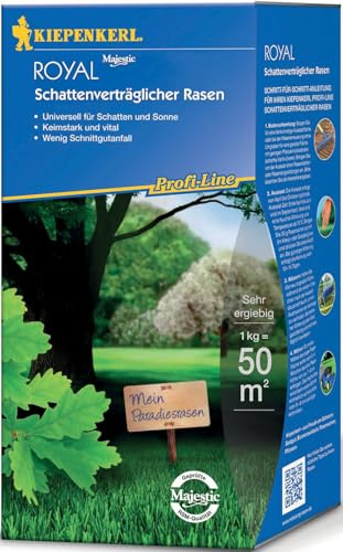 Kiepenkerl Profi-Line Royal Schattenverträglicher Rasen, 1 kg - 660403 - Universell für Schatten und Sonne - Keimstark und vital - Wenig Schnittgutunfall - Rasensamen, Schattenrasen
