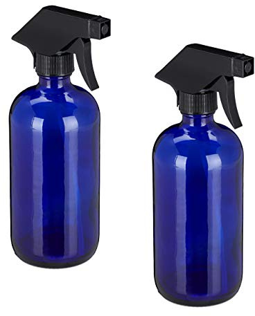Relaxdays Sprühflasche Glas, 2er Set, 500 ml, nachfüllbar, blau | Nebel & Strahl, Haarpflege, Reinigung, Zerstäuber, leer