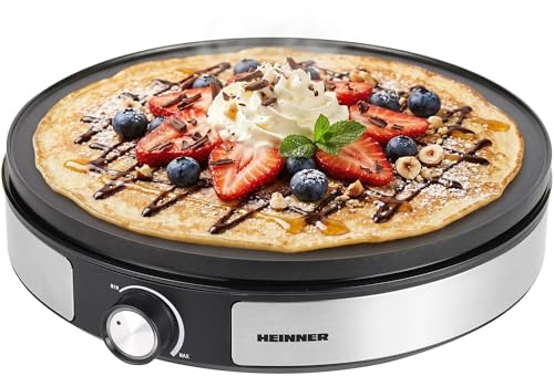 HEINNER HCPM-F15RVSS – 2-in-1 Crêpemaker und Pancake-Maker, 33 cm Durchmesser, 1.500 W Leistung, Antihaft-Beschichtung, schnelles und gleichmäßiges Backen, schwarz/inox, 3 Jahre Garantie