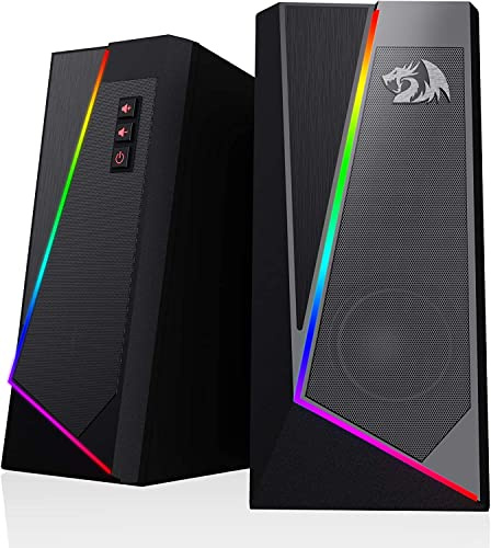 Redragon GS520 RGB-Desktop-Lautsprecher, 2.0-Kanal-PC-Computerlautsprecher mit 6 farbenfrohen Modi, verbessertem Klang und leicht zugänglicher Lautstärkeregelung, USB-Stromversorgung, Schwarz