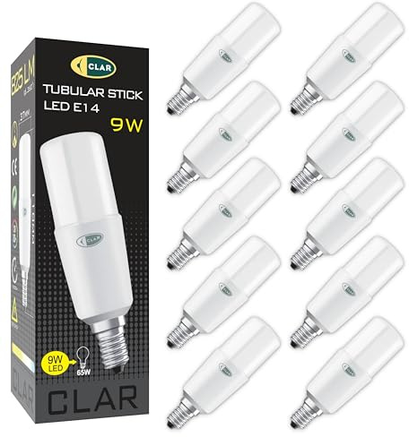 CLAR - Energiesparlampe E14, Maiskolben LED E14, Energiesparlampen, Länglich LED, 9W Kaltweiß 6000ºK (Pack 10)