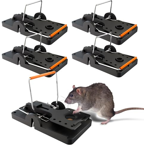 Hinrichs Rattenfallen 5 Stück - Wiederverwendbare Schlagfallen - Ratten Fallen - Hygienische Rattenschlagfalle - Falle für Haus & Garten - Rattenbekämpfung - Schlagfalle Ratte - Rattenfalle groß
