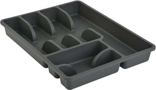 Engelland 1 x Besteckkasten Besteckkorb mit 6 Fächern, Kunststoff, BPA-frei, Farbe: Anthrazit, Maße: 38 x 29 x 5 cm