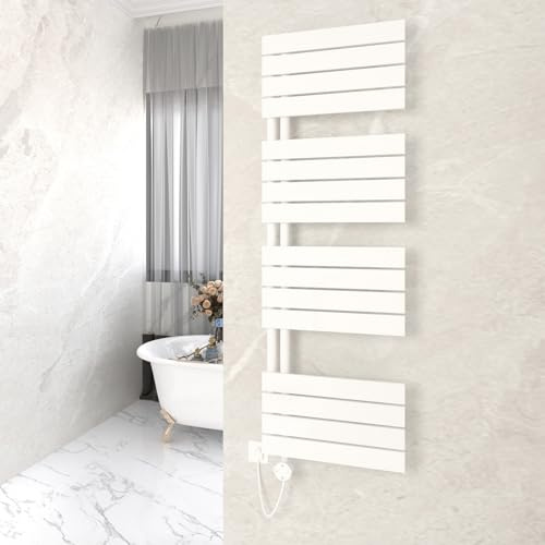 GY Bath Badheizkörper Elektrisch mit Thermostat 1540x500mm, Weiß Handtuchtrockner Elektrisch Flach Design Handtuchheizkörper Seitenanschluss mit Heizstab Timer Handtuchwärmer 1000W