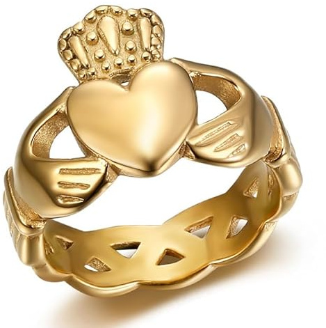 BOBIJOO JEWELRY - Claddagh Herz Liebe Freundschaft Irland Frauen Ring Edelstahl vergoldet - 18,5 (8 US)