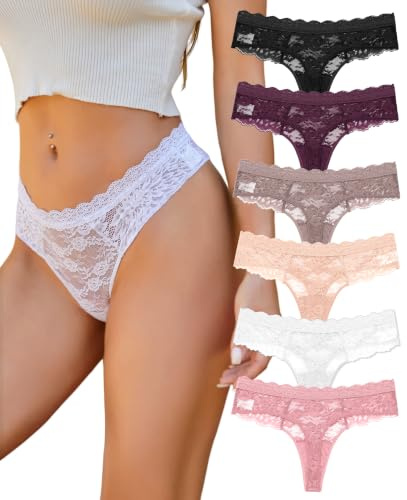 ALL OF SHE String Tanga Damen Spitze Unterhosen Lace Unterwäsche Thongs | Sexy Unterwäsche Für Frau,Niedrige Taille,Weich, Atmungsaktiv ,Ideal Für Verabredungen, Den Alltag Und Als Geschenk,6pack