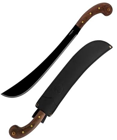 Condor 60932 Golok Machete., black brown | Klinge aus 1075 Karbonstahl, Walnuss-Griff, konvexer Schliff, Lederscheide