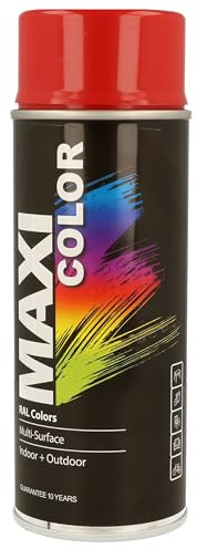 Maxi Color NEW QUALITY Sprühlack Lackspray Glanz 400ml Universelle spray Nitro-zellulose Farbe Sprühlack schnell trocknender Sprühfarbe (RAL 3000 feuerrot glänzend)