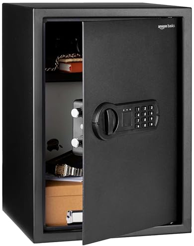 Amazon Basics Elektronischer Tresor aus Stahl mit programmierbarem digitalem Tastenfeld für Schmuck, Geld, Wertsachen, 51 l, 35 cm x 33 cm x 50 cm (B x T x H), Schwarz