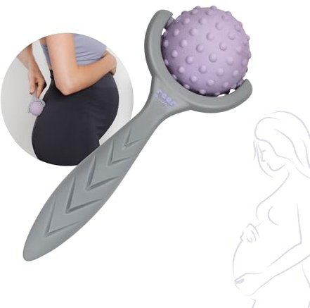 reer Massageroller Schwangerschaft, Massage Roller für Rücken, Nacken, Arme und Beine, ergonomischer Griff zur individuellen Massagestärke - Massagegerät zur Entspannung, Grau Lila