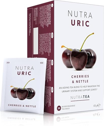 Nutra Tea NUTRAURIC Blasen und Nierentee, Brennnesseltee fördert Entwässerung, trägt zur Gesundheit der Gelenke bei, 40 wiederverwendbare Teebeutel, Kräutertee mit Kirschen & Brennnessel