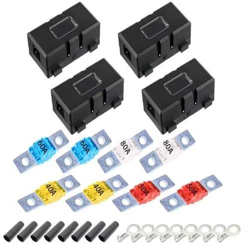 Midi Sicherungshalter, 4 Stück Kfz Sicherungshalter und 4 Stück Mega Sicherung 40A, 50A, 60A, 80A, für Autos, LKWs, Fahrzeuge, Boot, Suv