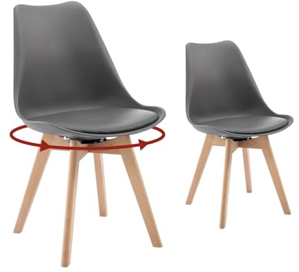 WOLTU Drehbare Esszimmerstühle 2er Set, bis 120 kg belastbar, grau | Küchenstühle aus Massivholz Kunstleder, für Esszimmer Küche Wohnzimmer