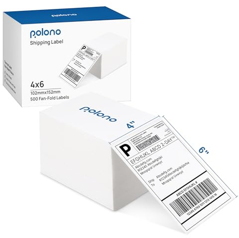 POLONO Thermoetikette Thermodirekt-Versandetikette weiß,Handelsqualität | 4x6 Thermodirekt-Versandetikette (500er-Pack), Kompatibel mit Etikettendrucker MUNBYN, Rollo, IDPRT SP410