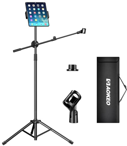 Mikrofonständer, Aokeo Mikrofon Ständer Floor mit Verstellbarem Stativ,Tragetasche,Tablet-Halter,Geeignet für Jedes Mikrofon,Performance,Gesang,Sprache