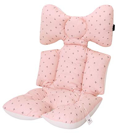 Universale Sitzauflage Sitzeinlage Babyschale Sportsitz Sitzpolster Baumwolle Atmungsaktiv für kinderwagen Buggy (Rosa Kreuz)