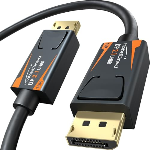 KabelDirekt – 16K Gaming DisplayPort-Kabel 2.1 – 2m – DP80, 80Gbit/s | DisplayPort-2.1-Kabel (DP80/UHBR20, 80Gbit/s) – 16K@60Hz, 8K@120Hz, 4K@240Hz, FreeSync & G-Sync – für Gaming-PC & Monitor