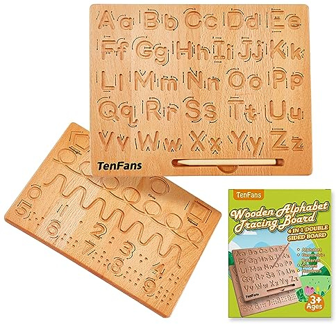 TanFans Holz-Alphabet Schreibtafel - Montessori Lernspielzeug für Vorschulkinder - Feinmotorik fördern - ABC Schreiben Lernen - beidseitiges Übungstool - Geschenk für 3-5 Jahre alte Kinder