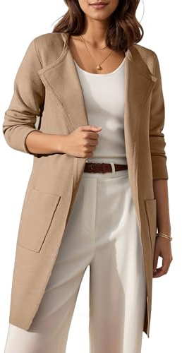 Timuspo Cardigan Lässige Strickjacke Grobstrick Open Front Strickmantel Lang Drapiert Strickjacken Herbst Winter Coatigan für Damen Khaki S