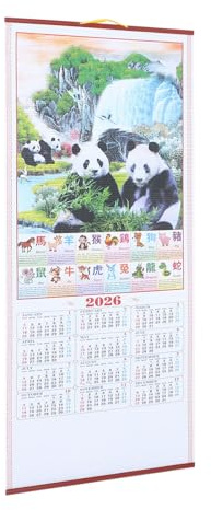 Angoily Chinesischer Wandkalender 2026 Jahr Des Pferdes Mit Rattan Immitat HochauflöSender Mondkalender Zum AufhäNgen Feng Shui Tierkreiszeichen Kalender FüR BüRo Und Zuhause