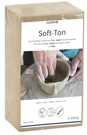 GLOREX 6 8075 301 -Soft Ton weiß 2500 g, natürlicher, lufthärtender Ton ohne Brennen, besonders weich und geschmeidig
