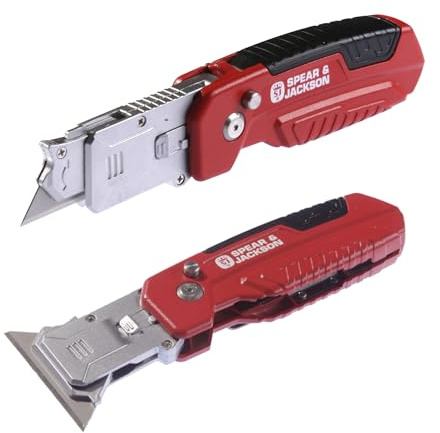Spear & Jackson SJ1790 2-in-1 Cuttermesser & Schaber, Umstellbares Universalmesser, Robuster Metallkörper, Rutschfester Griff, inkl. 10 Ersatzklingen