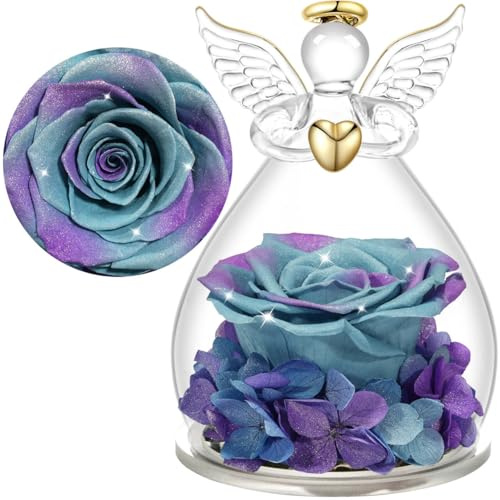 Yamonic Ewige Rose Engel Geschenke für Frauen, Ewige Rose im Glas Geschenke für Mama,Engel Figur Geburtstagsgeschenke für Frauen,Oma Geschenk,Echte Rose Schutzengel Weihnachten Muttertagsgeschenk