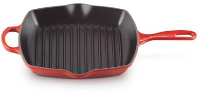 LE CREUSET Signature Gusseisen-Grillpfanne, Quadratisch, 26 cm, Für alle Herdarten inkl. Induktion geeignet, 2,86 kg, Kirschrot, 20183260600422