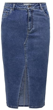 ONLY Carmakoma Damen Carsiri Front Slit Skirt DNM Gua Noos Rock, Medium Blue Denim, 44 EU