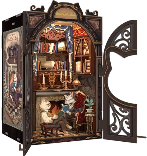 Cutefun Book Nook DIY - 3D Puzzle Bücherstütze (Count Cat's Study) | Regal-Deko, Geschenk für Erwachsene &Teenager, Buchliebhaber