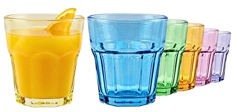 TREND FOR HOME Bunte Trinkgläser 6er Set, 280 ml kleine Trinkgläser für Kinder, Regenbogengläser, farbige Wassergläser
